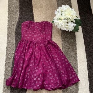 GUESS Polka Dot Violet Flirty Strapless Dress